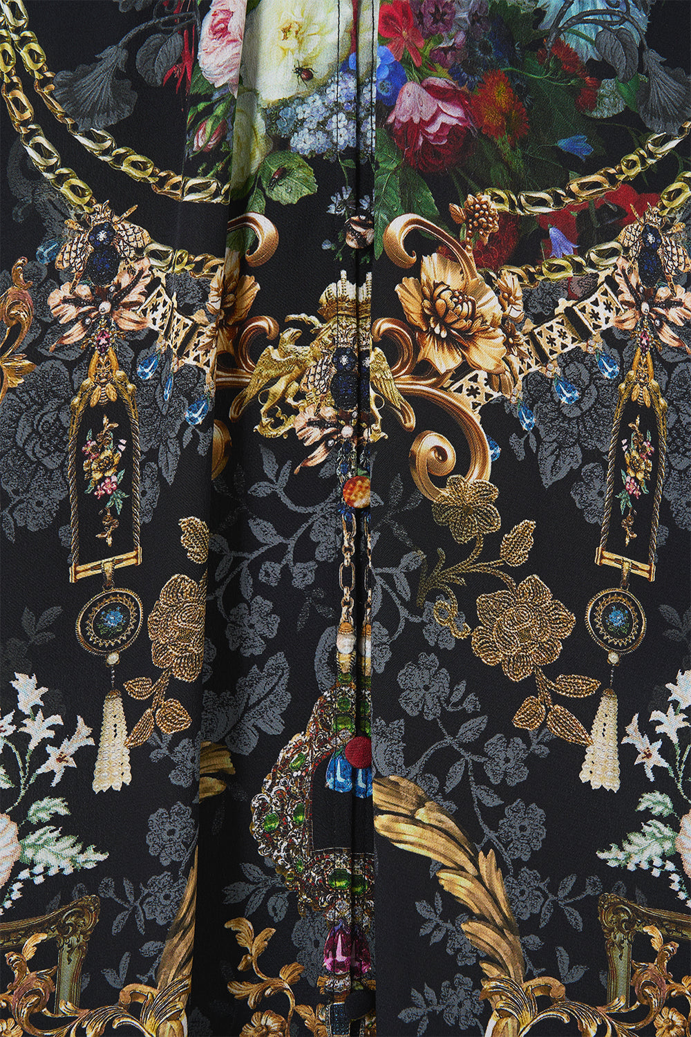The CAMILLA SHAPED WAISTBAND DRESS WITH GATHERED SLEEVES NIGHT GARDEN