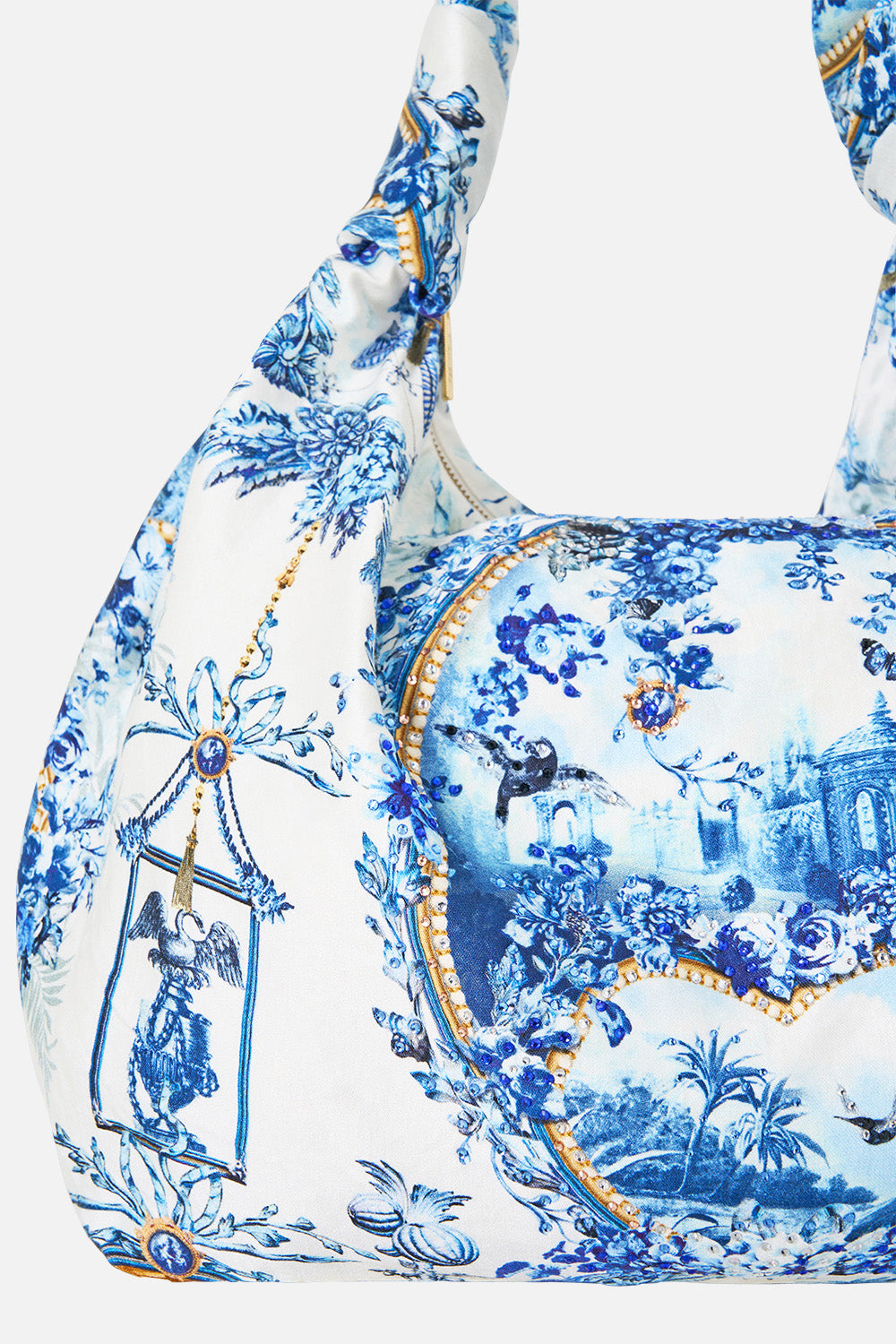 The CAMILLA Slouch Shoulder Bag With Knot Details The Porcelain Parlour in our The Porcelain Parlour print.
