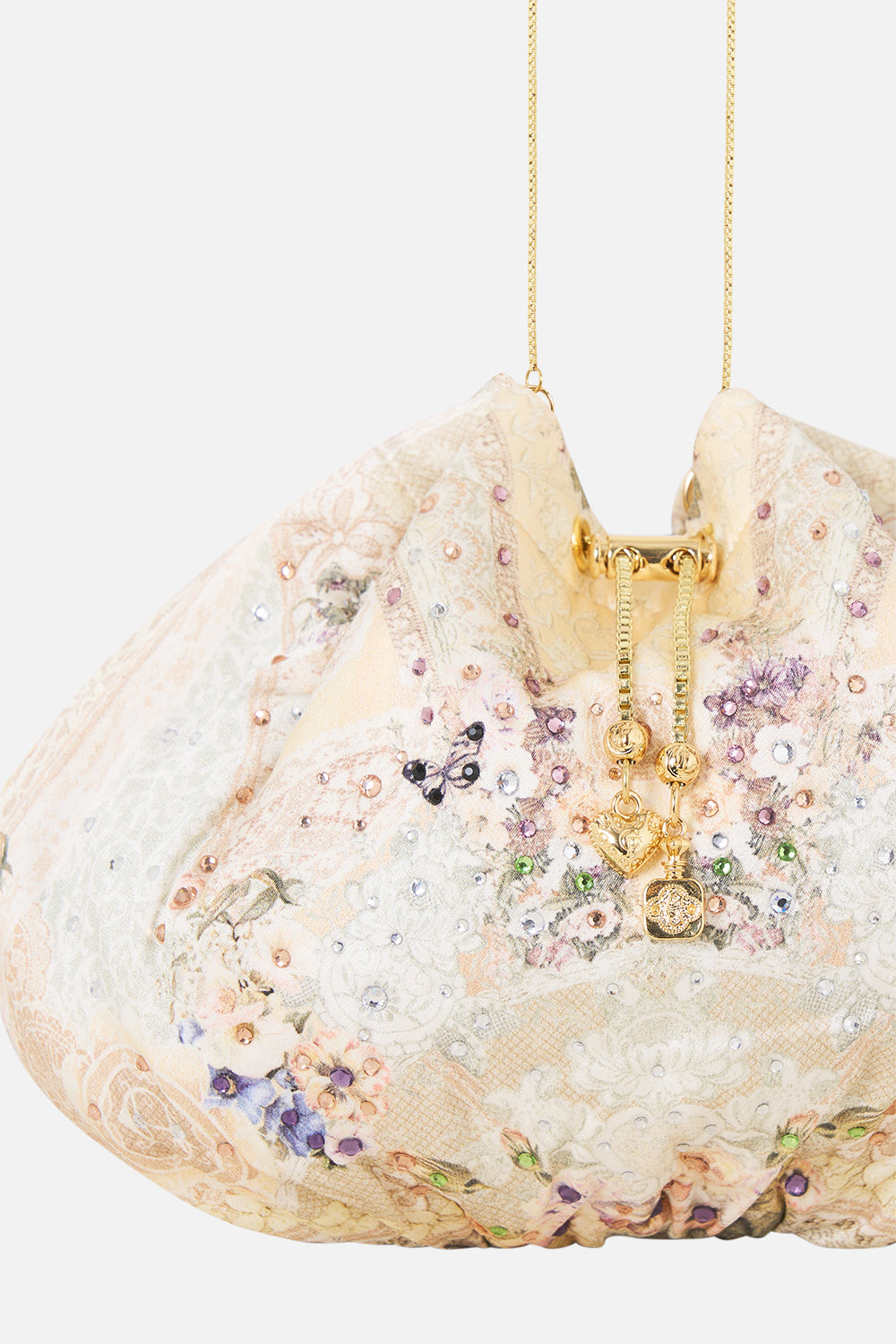 DRAWSTRING POUCH BAG WITH CHAIN STRAP LACED WITH LOVE