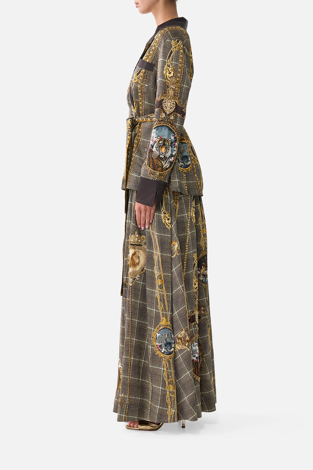 The CAMILLA Corset Waist Maxi Skirt Animals in the Palace in our Animals in the Palace print.