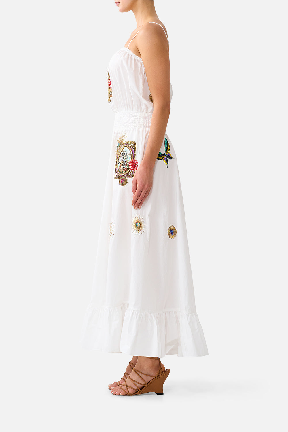 SHIRRED WAIST LONG DRESS VERSES IN VINTAGE