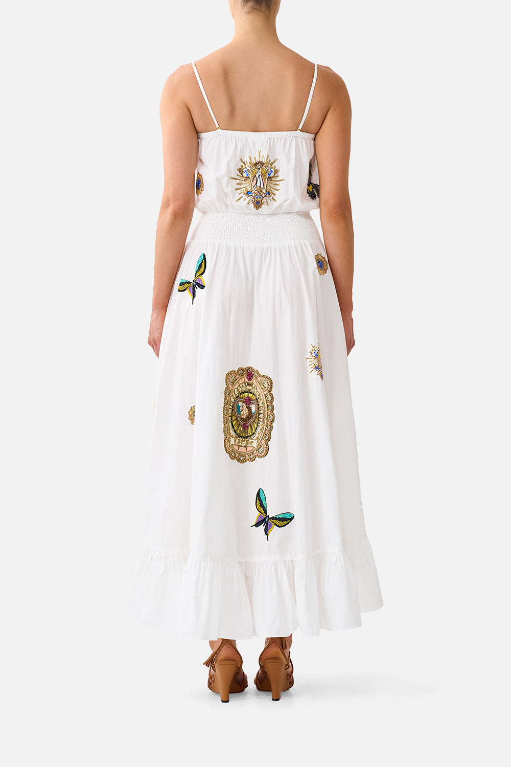 SHIRRED WAIST LONG DRESS VERSES IN VINTAGE