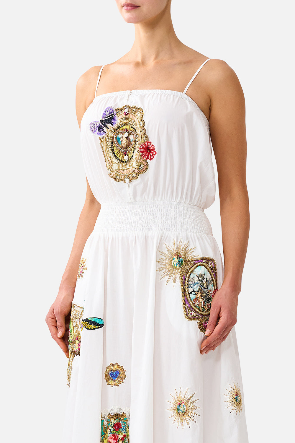 SHIRRED WAIST LONG DRESS VERSES IN VINTAGE