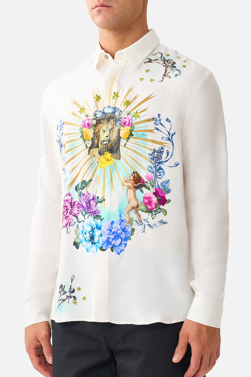 CHEMISE ENFANT À MANCHES LONGUES ET PATTES DE BOUTONNAGE CACHÉES CHINOISERIE