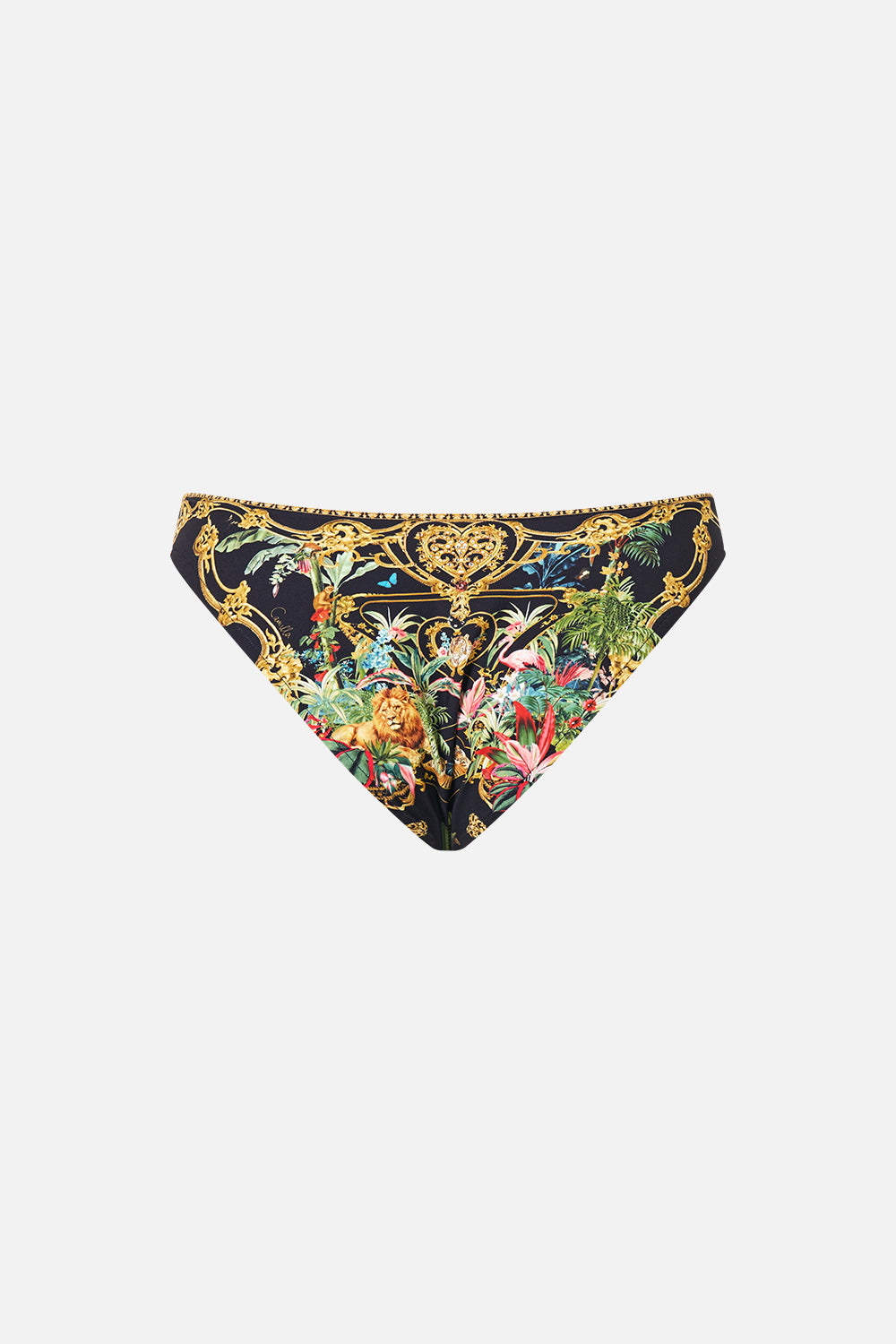 The CAMILLA Dipped Waist Regular Bikini Bottom in our Palace Zoology print, back view.