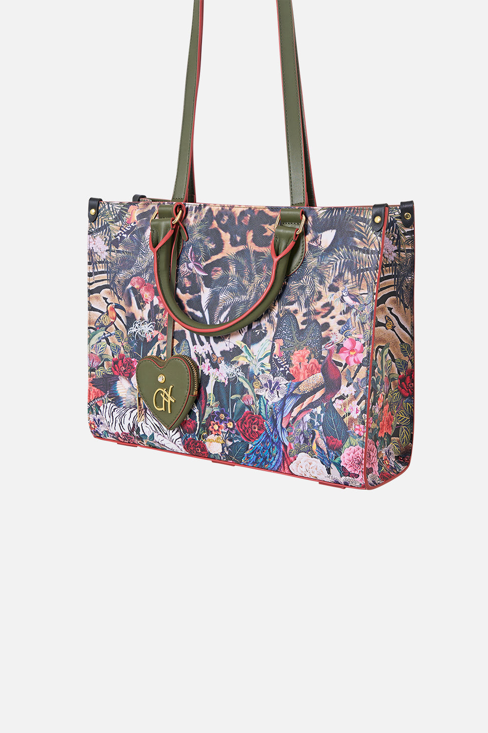 The CAMILLA East West Tote with Leather Trims in our Leotigra Land print, fabric detail.