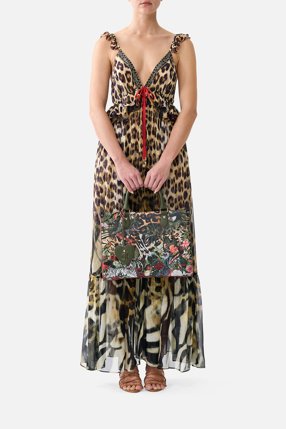 The CAMILLA East West Tote With Leather Trims Leotigra Land in our Leotigra Land print.