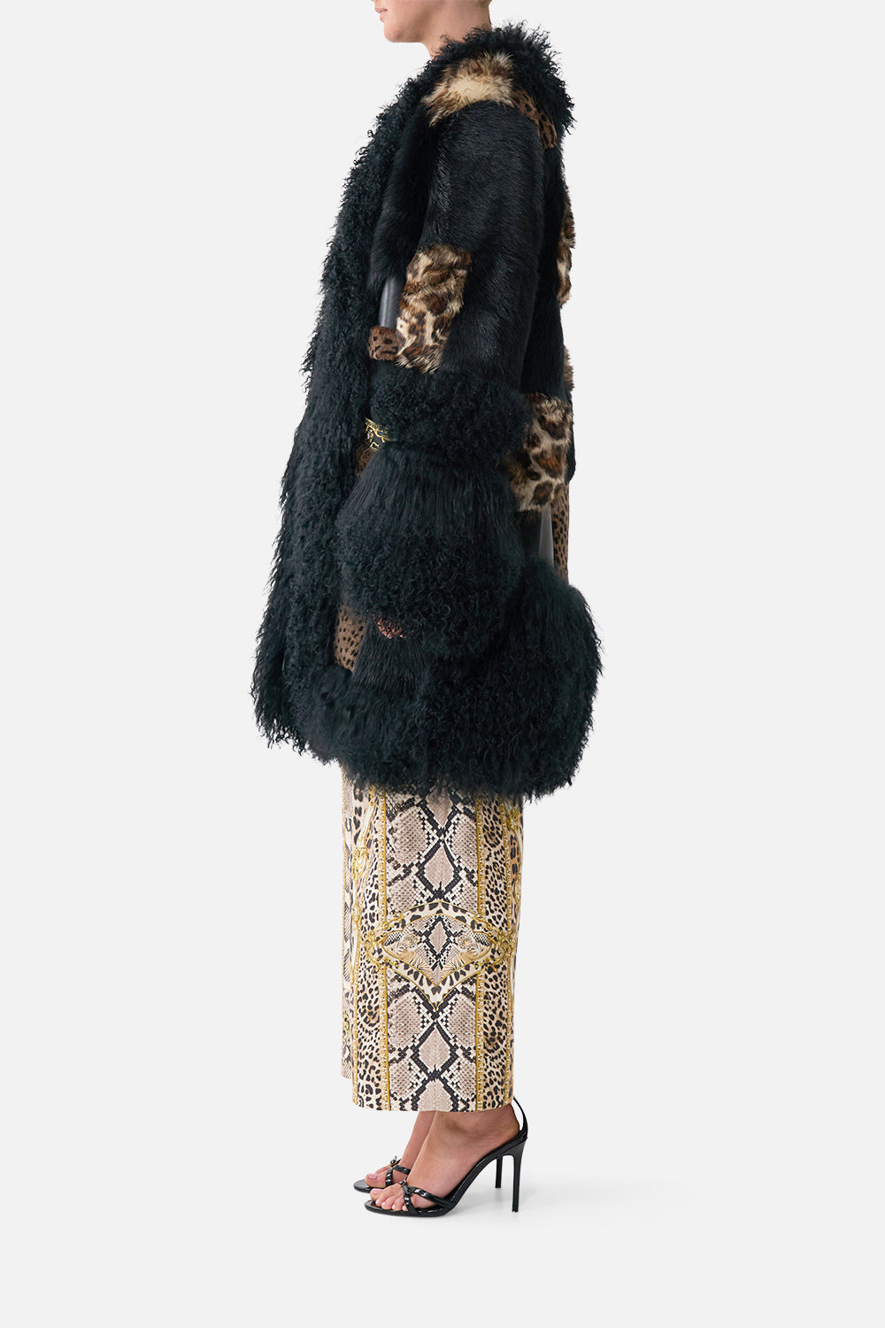 The CAMILLA Leather Patchwork Coat Leopard Libertine in our Leopard Libertine print.