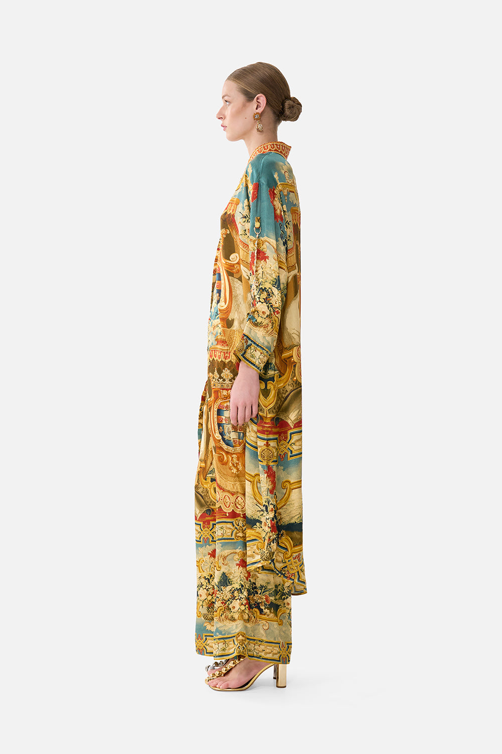 The CAMILLA SHORT WAISTBAND DRESS WITH RUFFLE SLEEVE LEOPARD LIBERTINE in our  print.