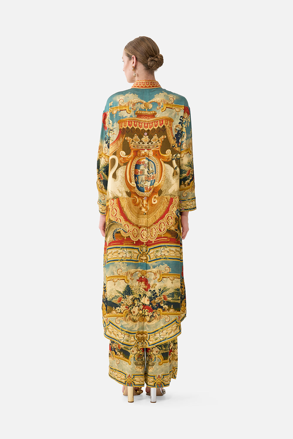 The CAMILLA SHORT WAISTBAND DRESS WITH RUFFLE SLEEVE LEOPARD LIBERTINE in our  print.