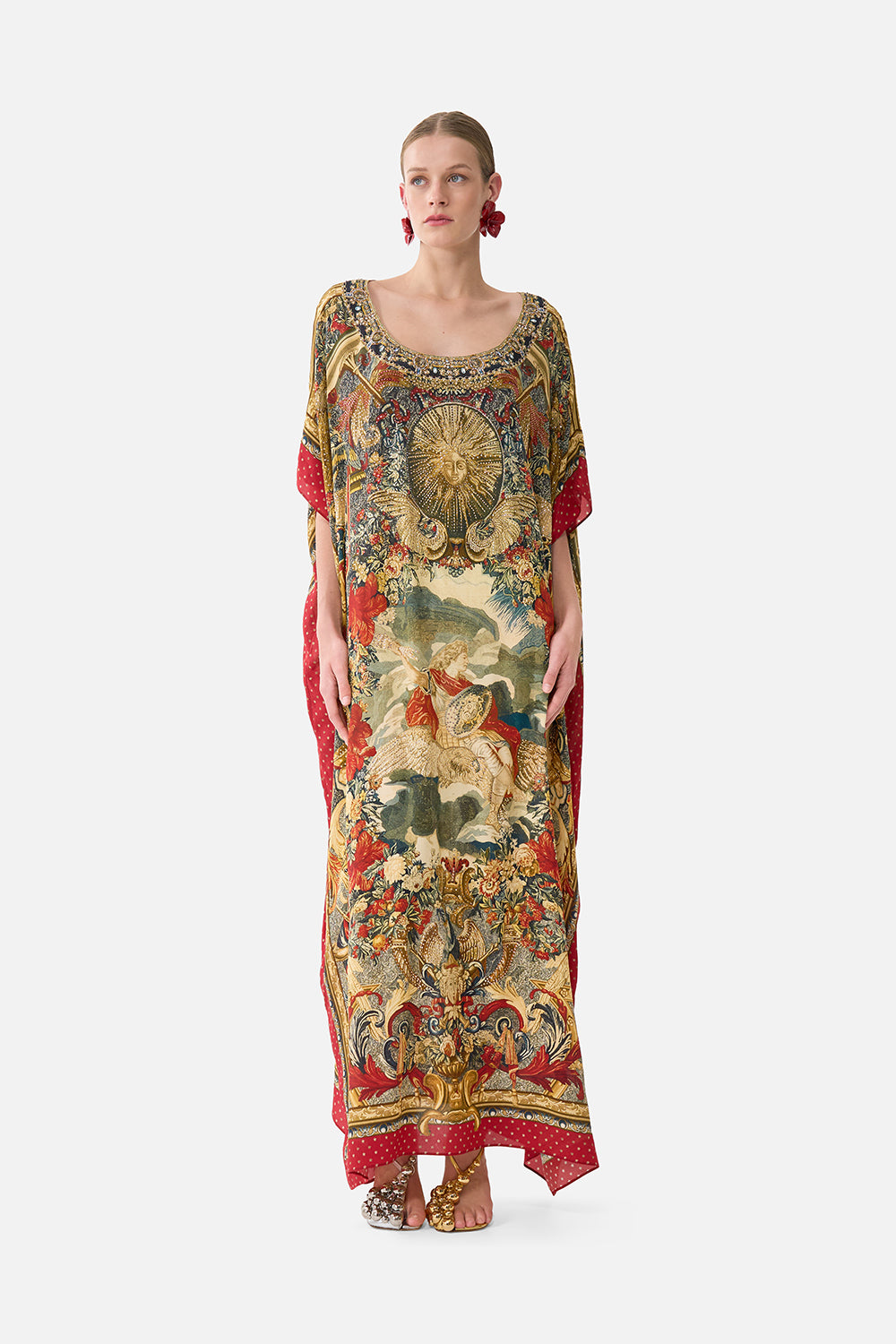 The CAMILLA Round Neck Kaftan in our Meet Me At The Met print.