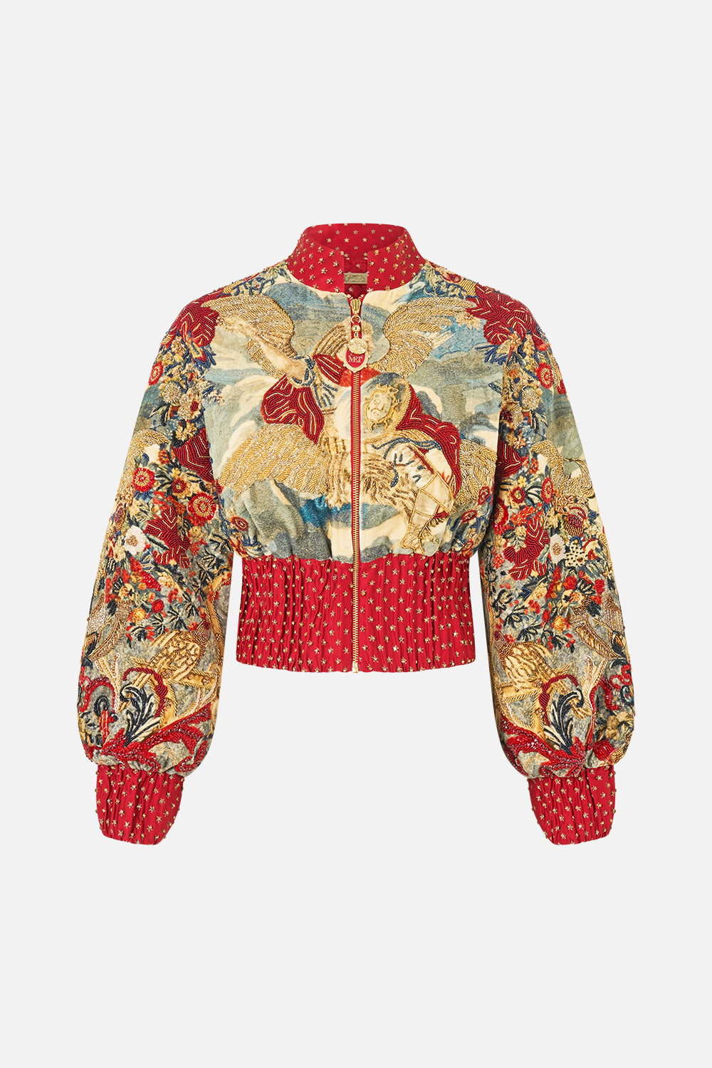 The CAMILLA Cropped Bomber Jacket in our Meet Me At The Met print.