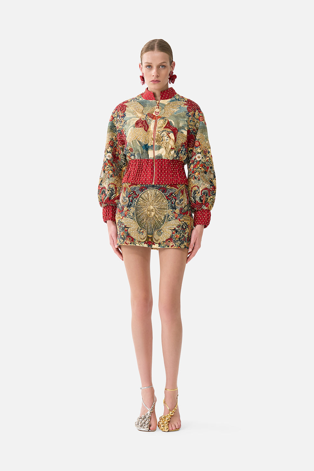 The CAMILLA Cropped Bomber Jacket in our Meet Me At The Met print.