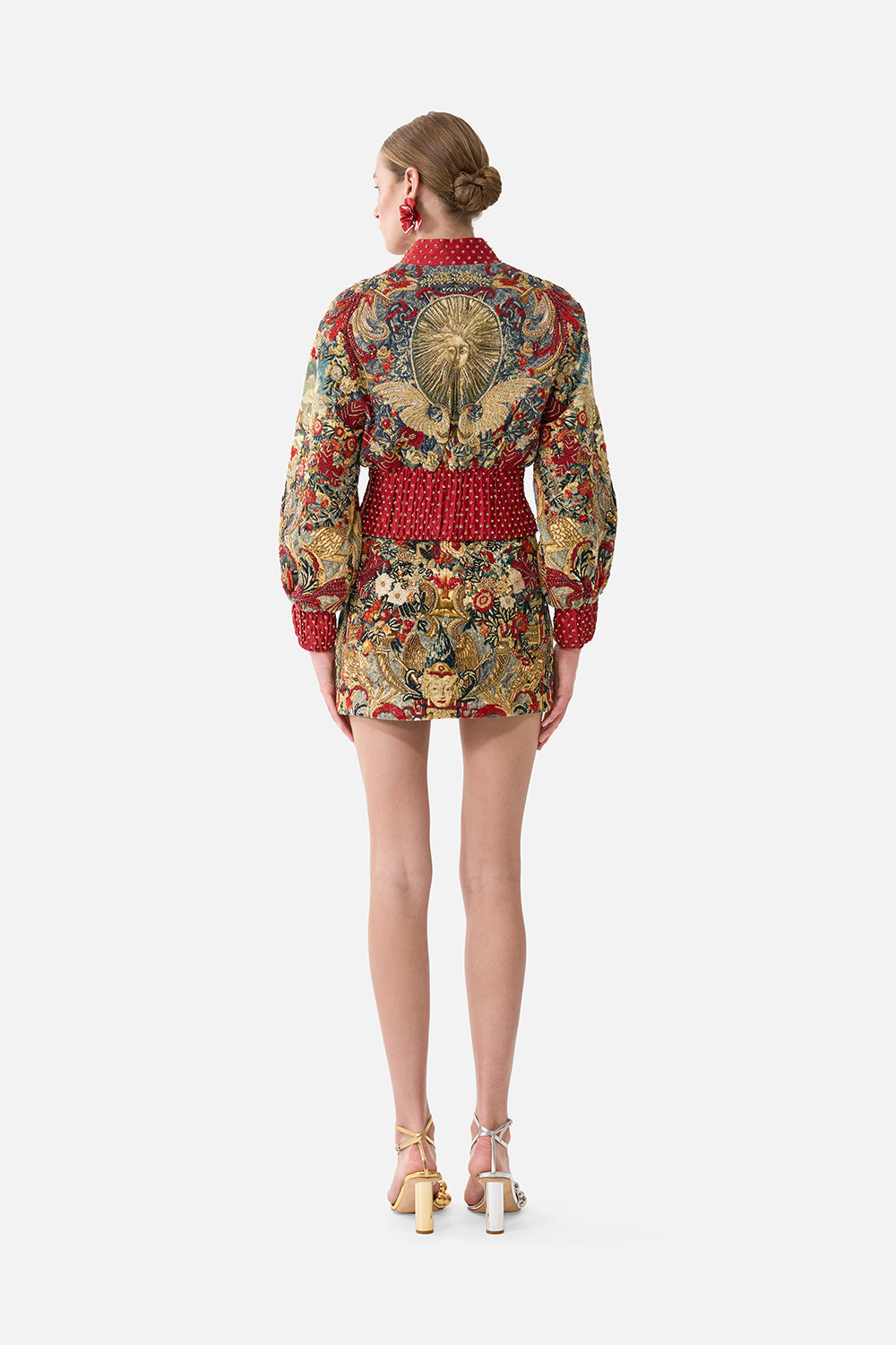 The CAMILLA Cropped Bomber Jacket in our Meet Me At The Met print.