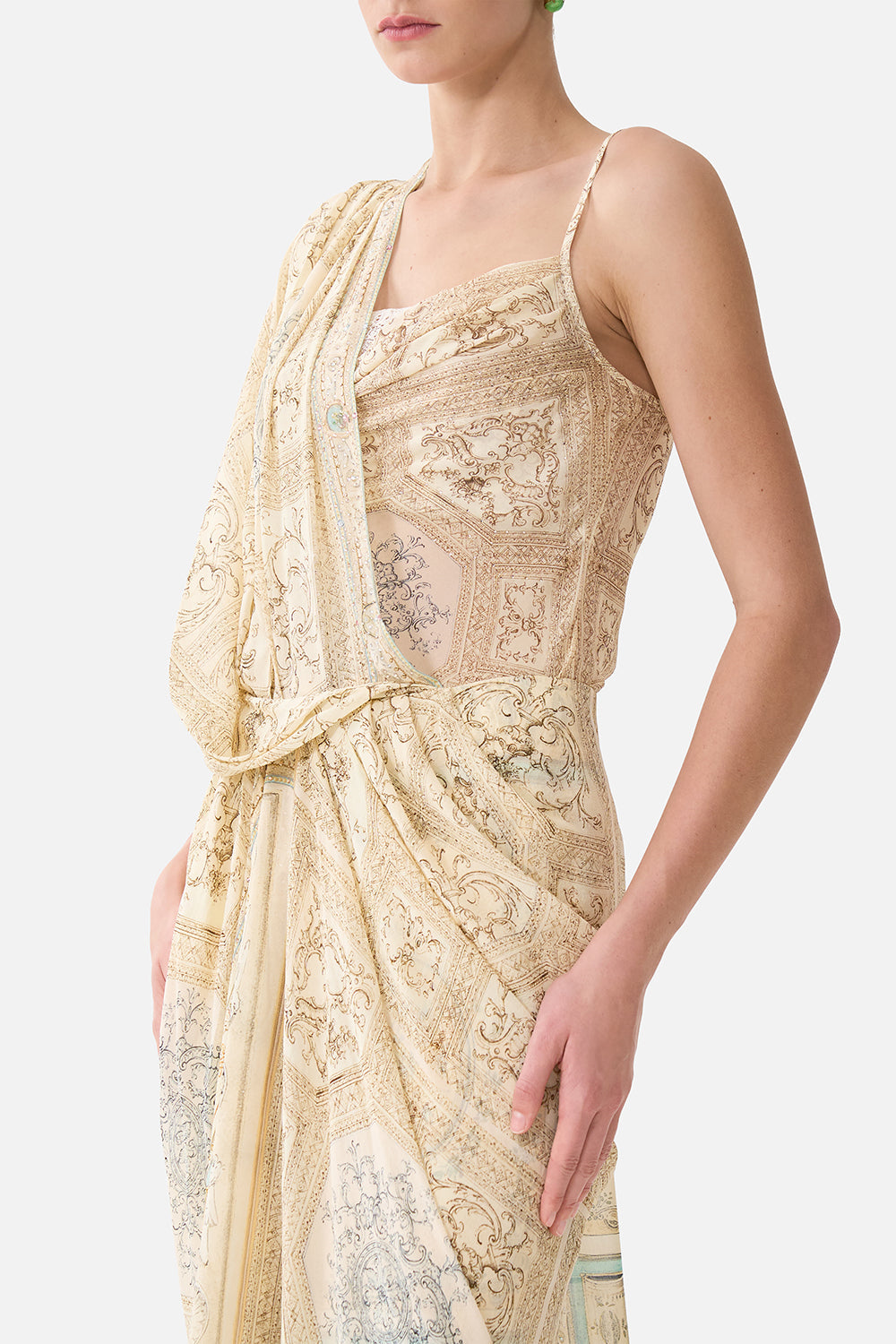 The CAMILLA RING SCARF CLUTCH WANDERLUST EMPIRE in our WANDERLUST EMPIRE print.