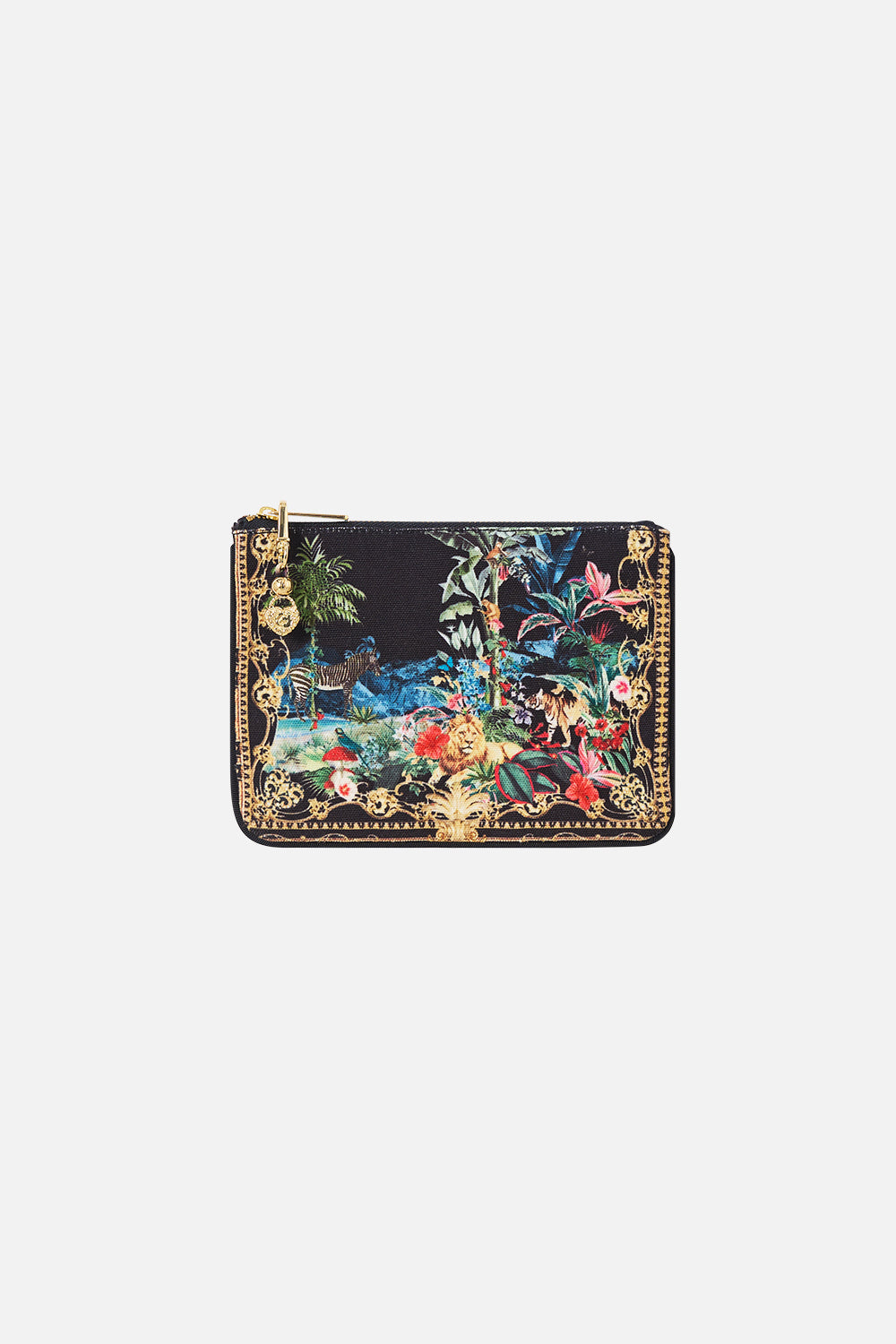 The CAMILLA Coin and Phone Purse in our Palace Zoology print, front view.