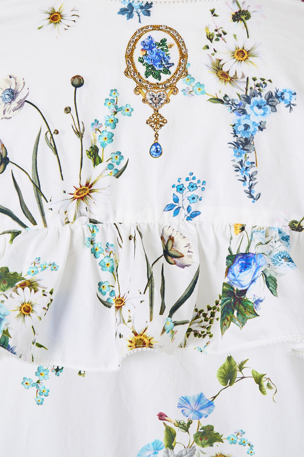 The CAMILLA BUTTON SHIRT WITH FRILL DETAIL DANDELION SKIES