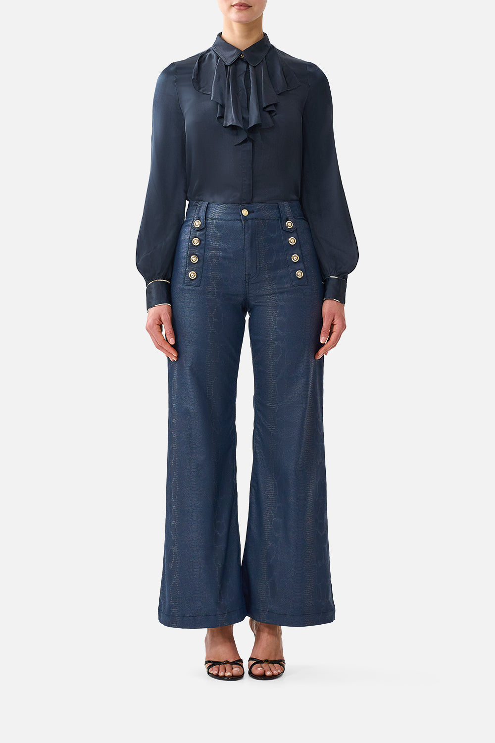 AMANDA FLARE JEAN WITH HARDWARE DETAIL DENIM
