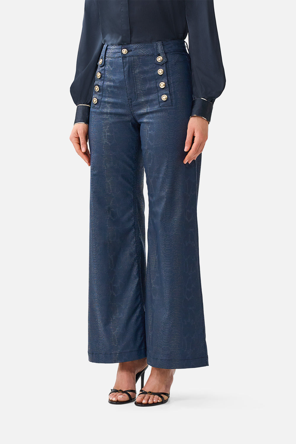 AMANDA FLARE JEAN WITH HARDWARE DETAIL DENIM