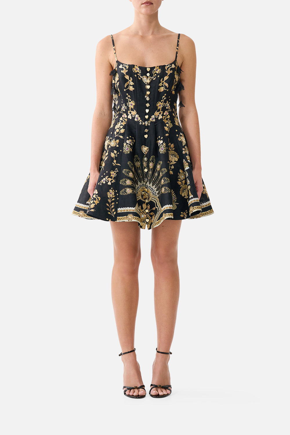 The CAMILLA IMPERIAL IDOL PENDANT EARRINGS GOLD in our  print.
