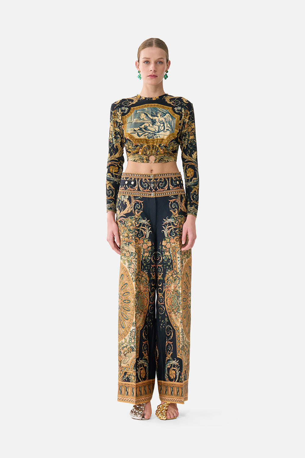 The CAMILLA BIAS SLIP DRESS WITH FRILL HEM SILK ESSENTIALS in our  print.