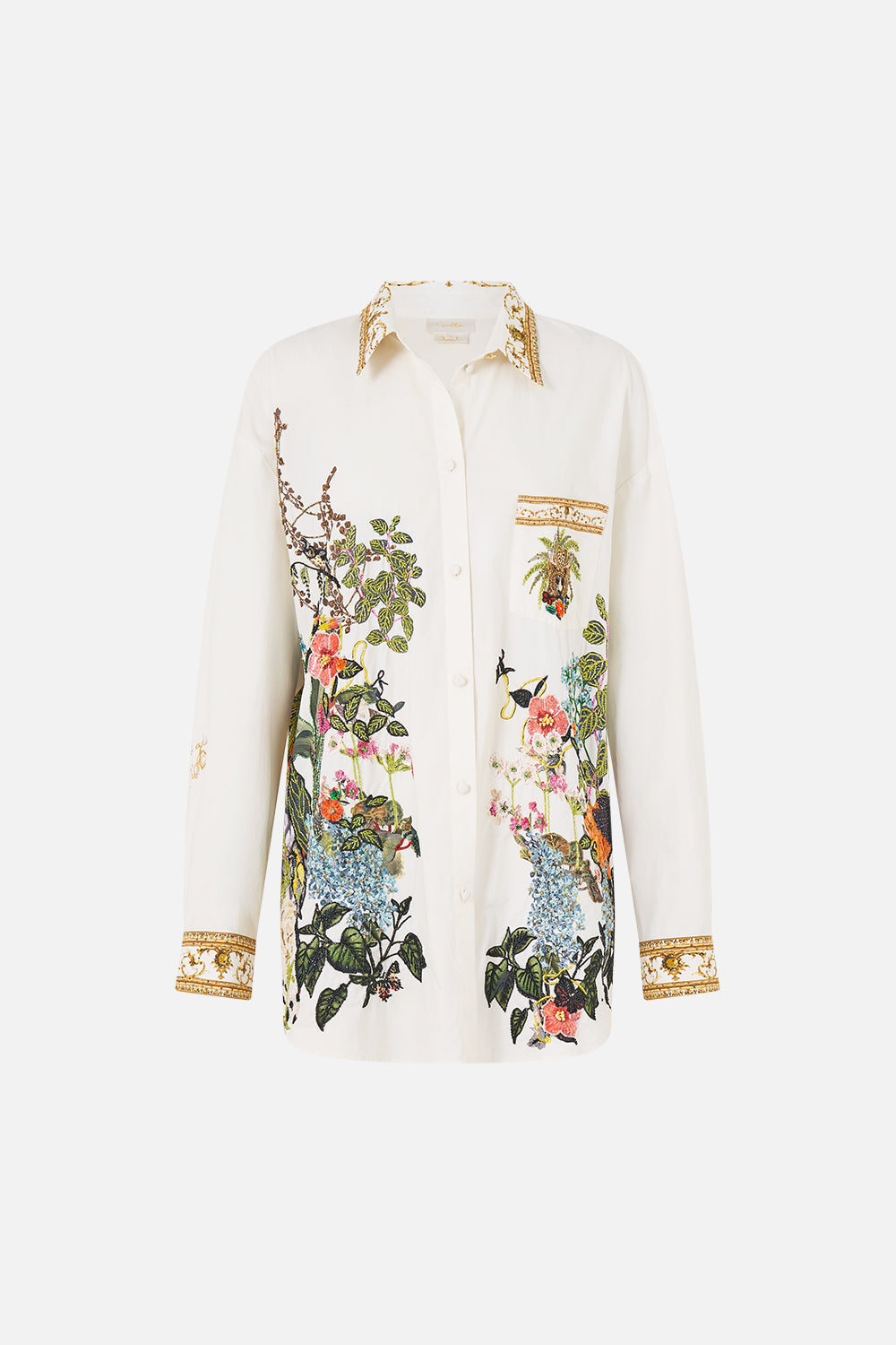 The CAMILLA Long Sleeve Oversized Shirt With Pocket Wanderlust Empire in our Wanderlust Empire print.