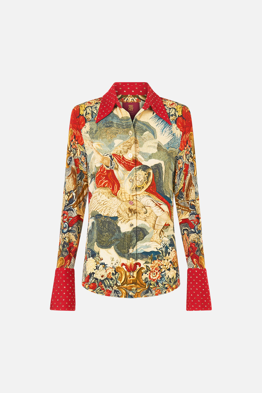 The CAMILLA ASYMMETRIC DRAPED TOP SILK ESSENTIALS in our  print.