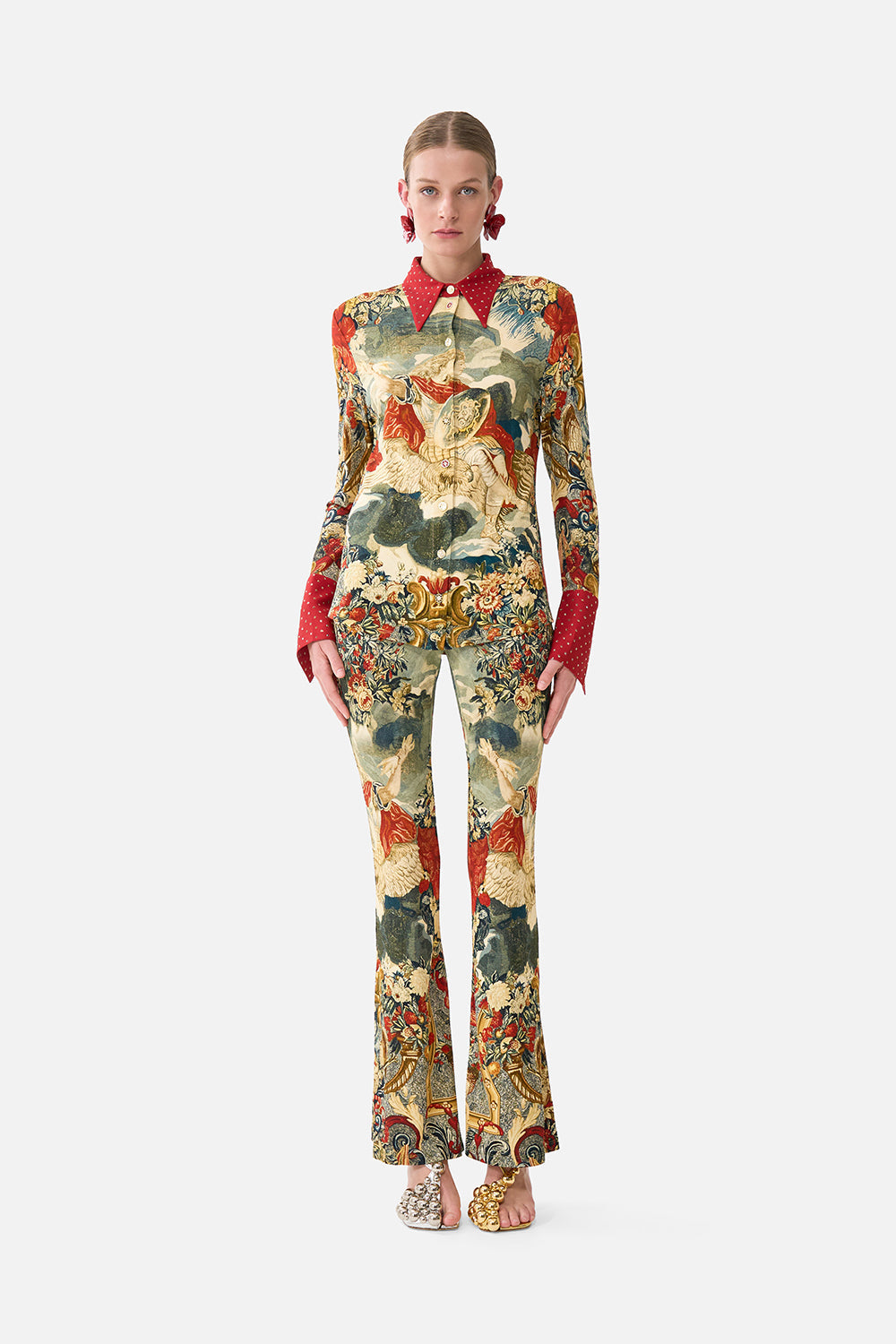The CAMILLA ASYMMETRIC DRAPED TOP SILK ESSENTIALS in our  print.