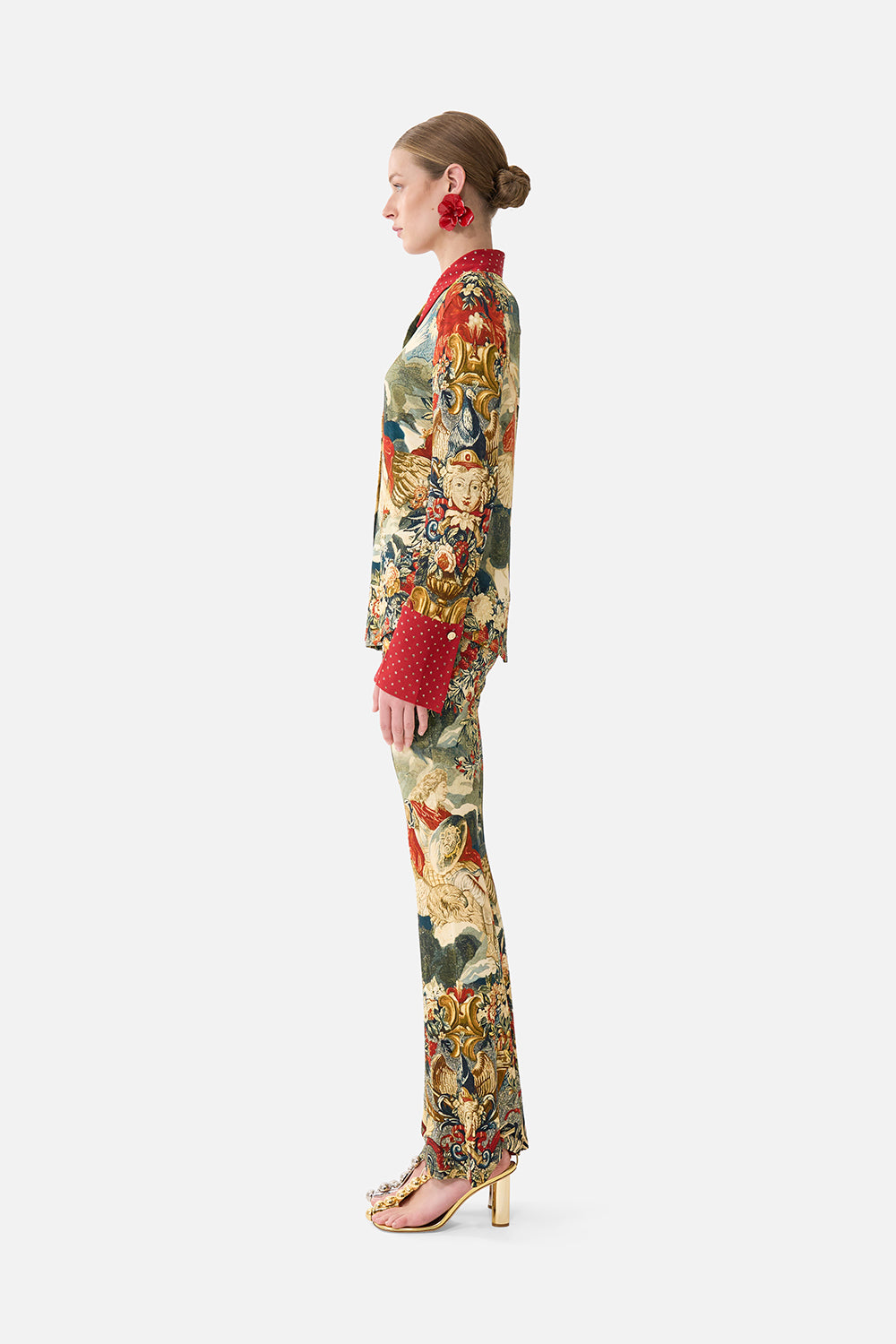 The CAMILLA CORSET DRESS WITH LONG FLARED SKIRT DANDELION SKIES in our DANDELION SKIES print.