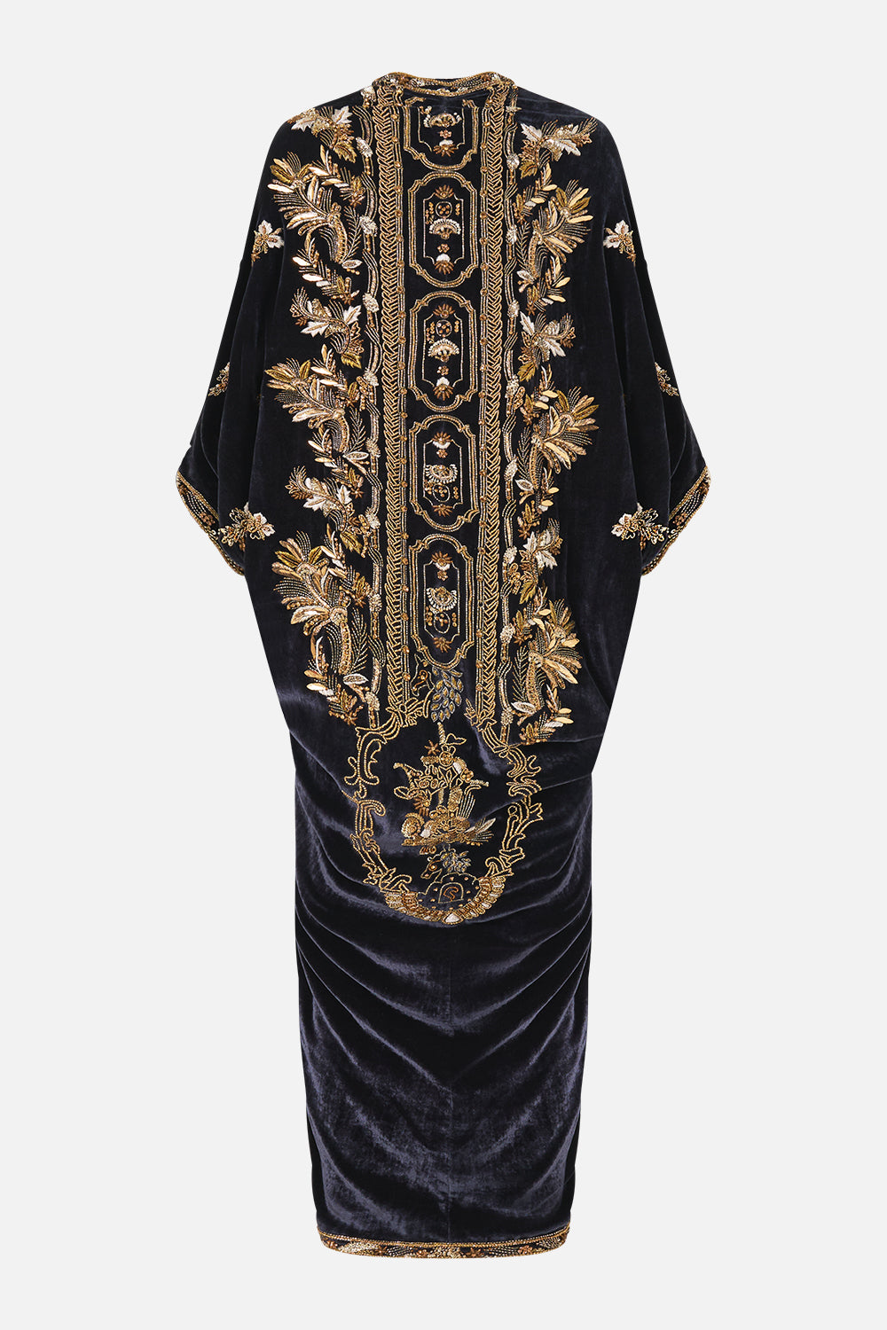 The CAMILLA Long V Neck Kaftan with Split Front in our Cloaked in Baroque print, back view.