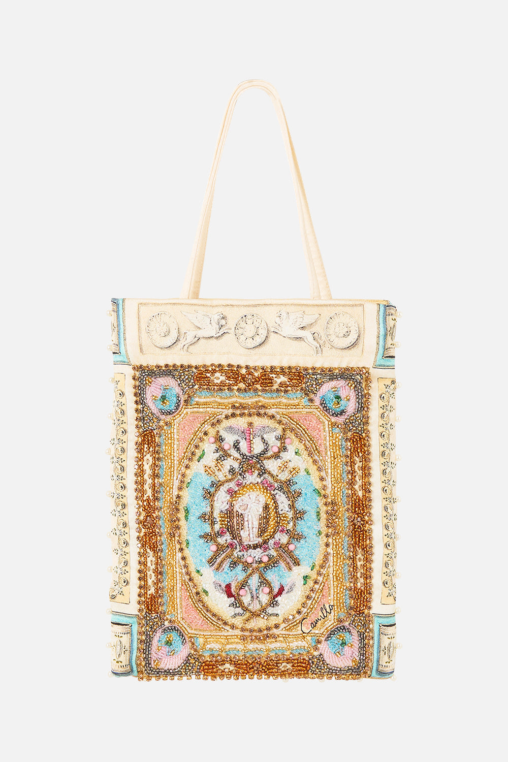 The CAMILLA Embellished Mini Tote With Chain Strap in our A Beloved Boudoir print.