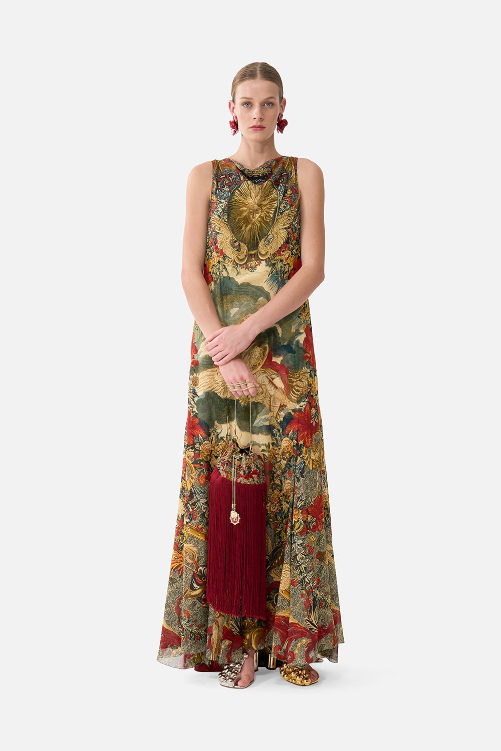 The CAMILLA JERSEY HALTER DRESS THE PORCELAIN PARLOUR in our  print.