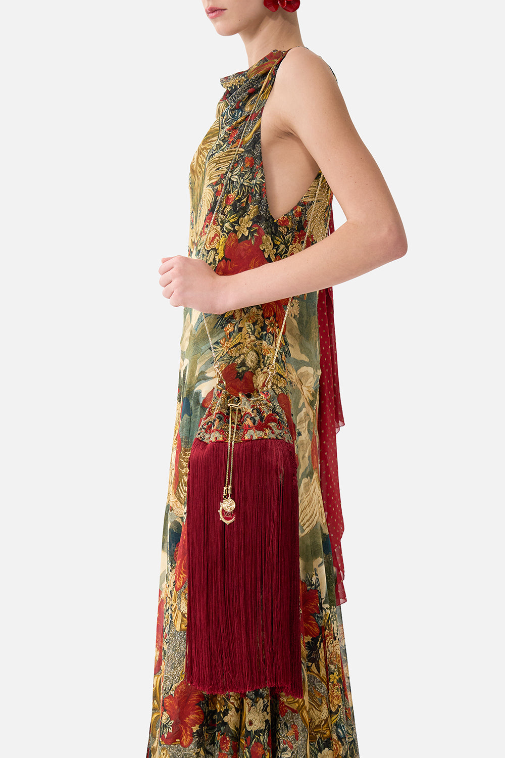 The CAMILLA JERSEY HALTER DRESS THE PORCELAIN PARLOUR in our  print.