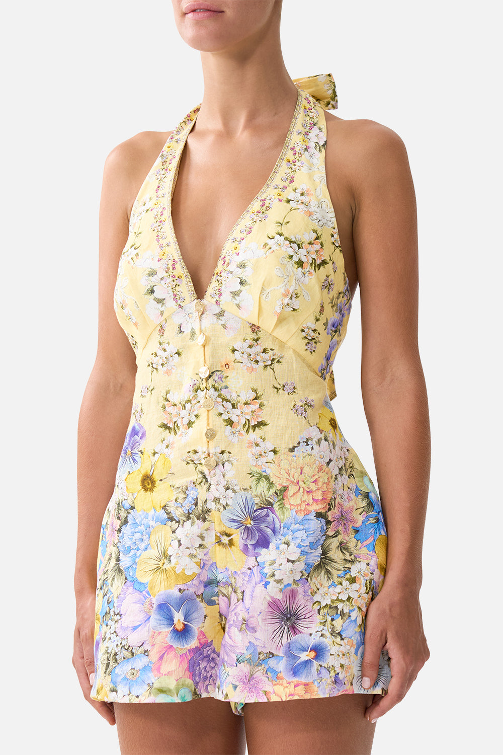 BUTTON FRONT HALTER PLAYSUIT DARLING BUDS