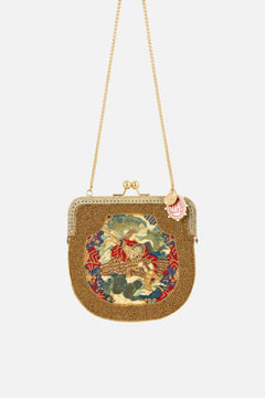 The CAMILLA Silk Pouch With Metal Frame Closure in our Meet Me At The Met print.