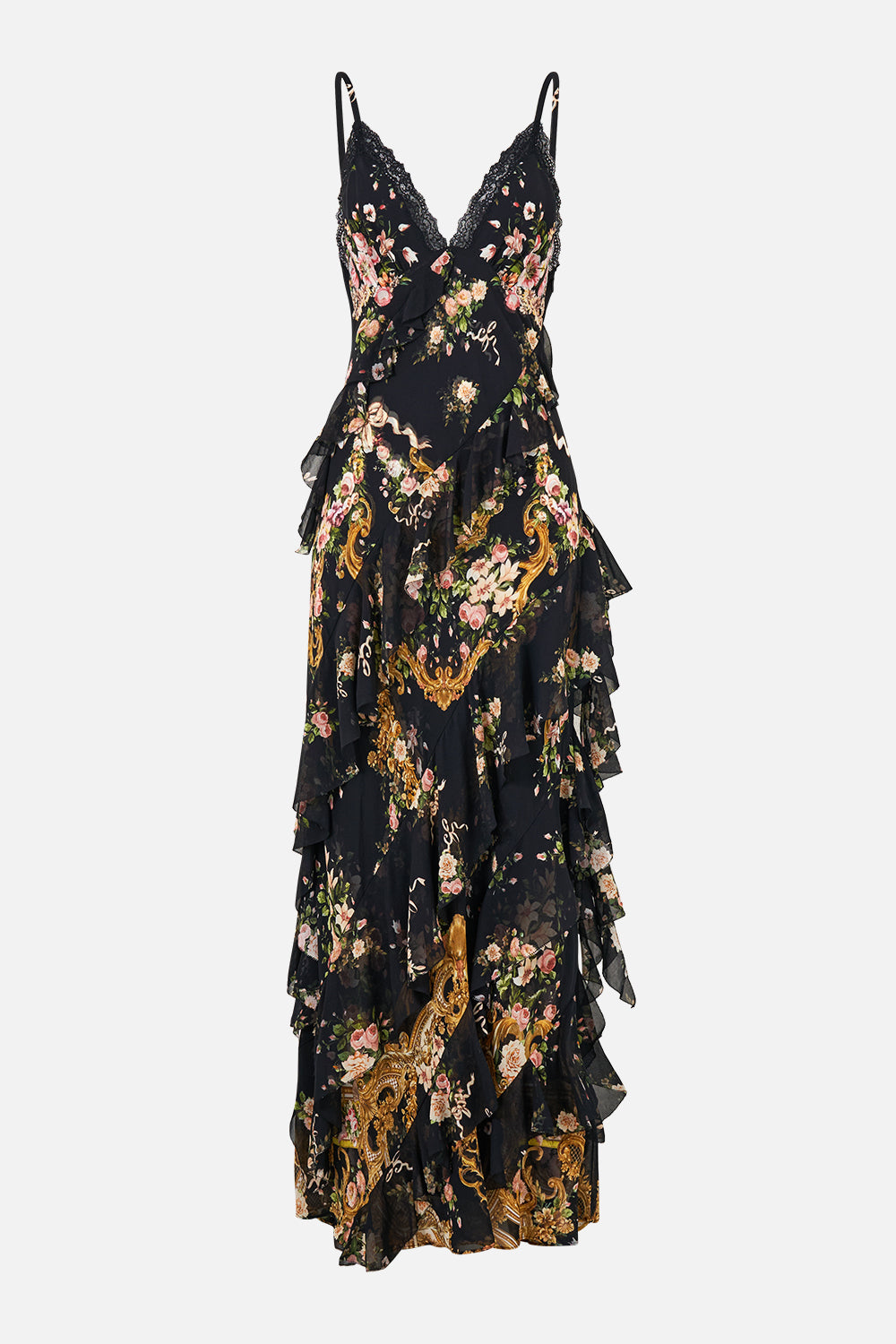 ASYMMETRICAL RUFFLE SLIP DRESS VERSAILLES OR DIE