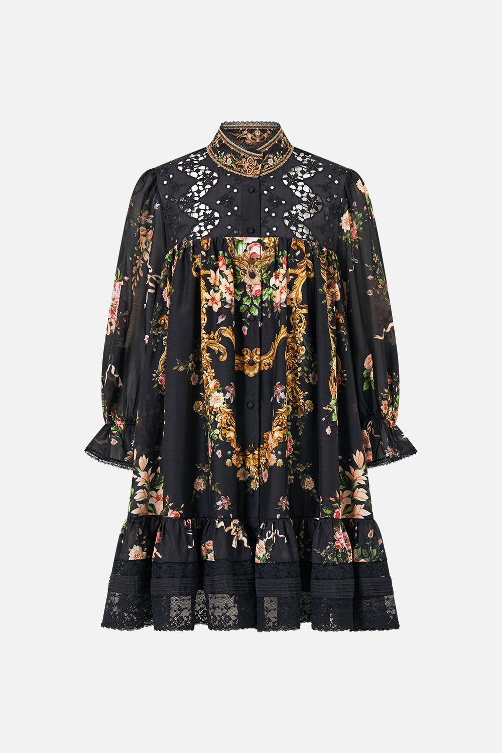 A LINE LACE TRIM SHORT DRESS VERSAILLES OR DIE