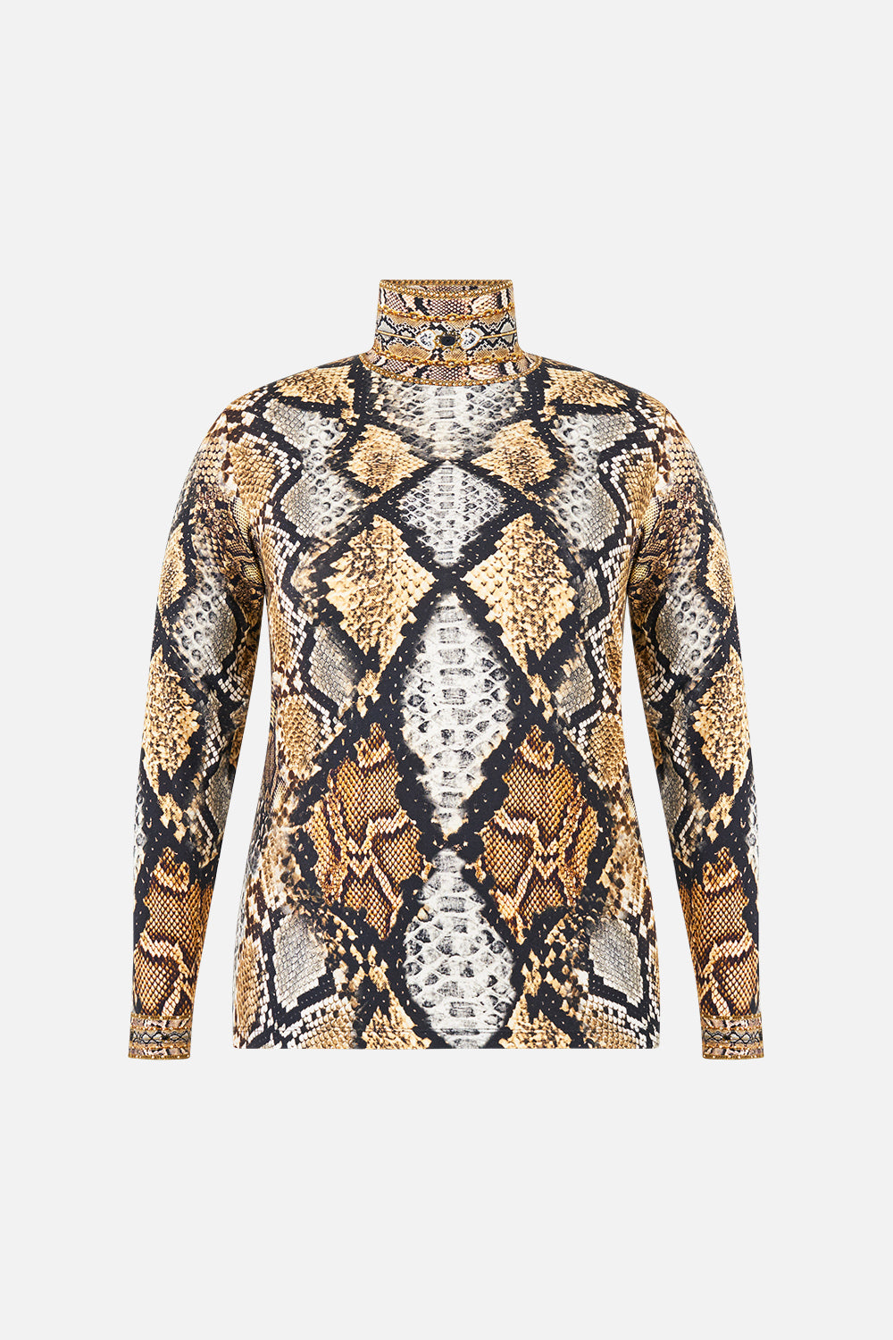 The CAMILLA Jersey Turtleneck in Print Animalia Heirlooms. Ghost View Front