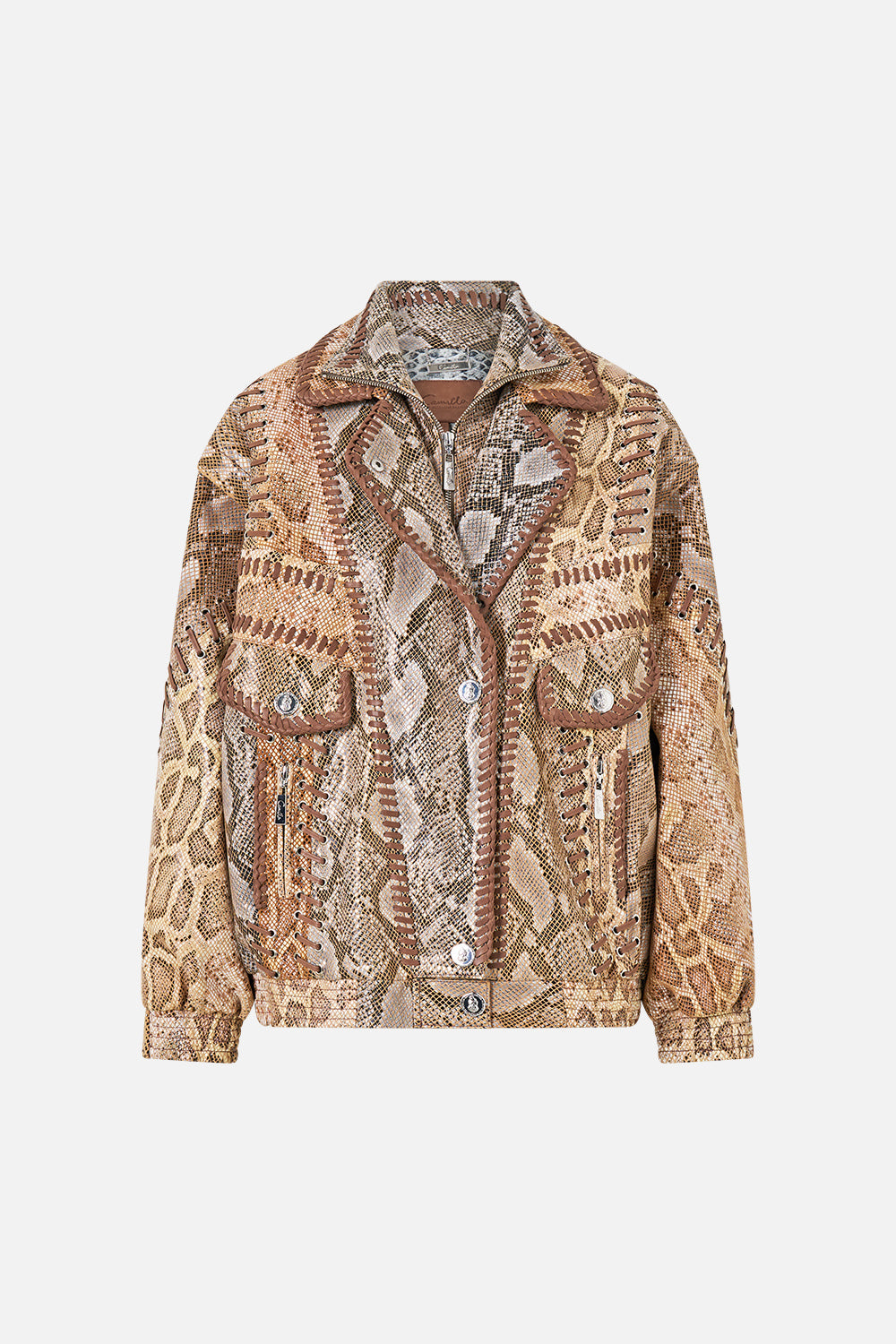 The CAMILLA DOUBLE COLLARED OVERSIZED LEATHER JACKET ANIMALIA HEIRLOOMS