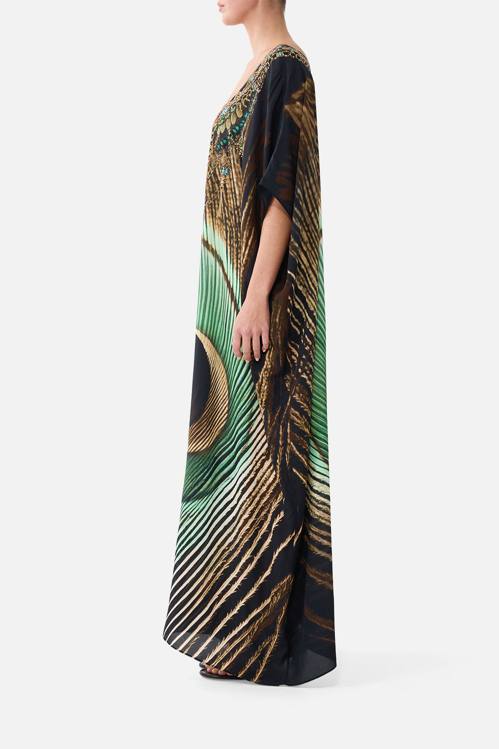 The CAMILLA Round Neck Kaftan in Print A Wink to the Wild. Model View