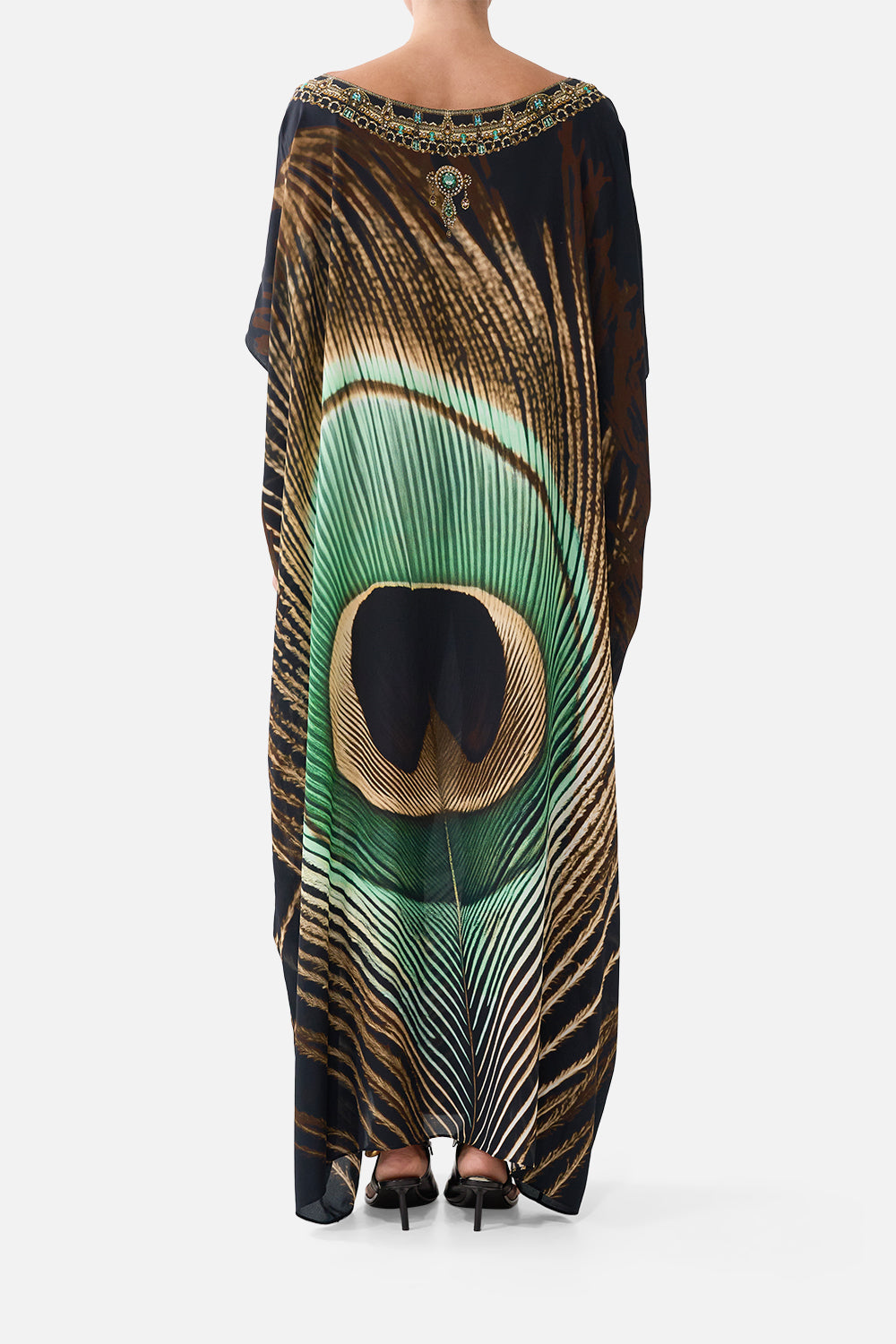 The CAMILLA Round Neck Kaftan in Print A Wink to the Wild. Model View
