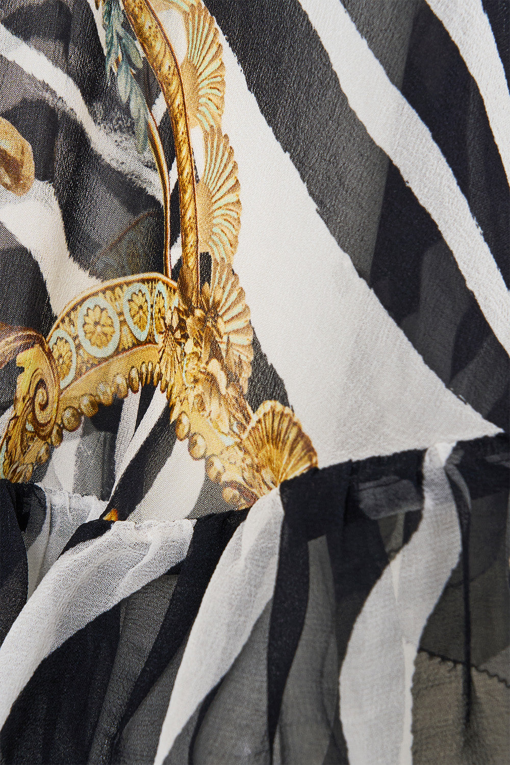 The CAMILLA Crop Ruffle Top in Print Zig Zag Zoo. Ghost View