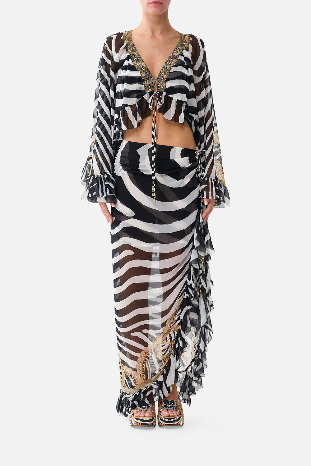 The Crop Ruffle Top in print Zig Zag Zoo