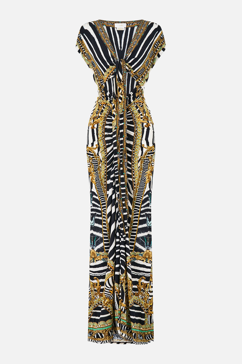 The CAMILLA Wrap Bodice Jersey Dress in our Zig Zag Zoo print, front view.
