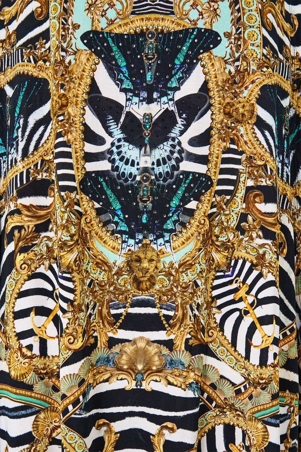 The CAMILLA Draped Split Sleeve Top in our Zig Zag Zoo print, fabric detail.