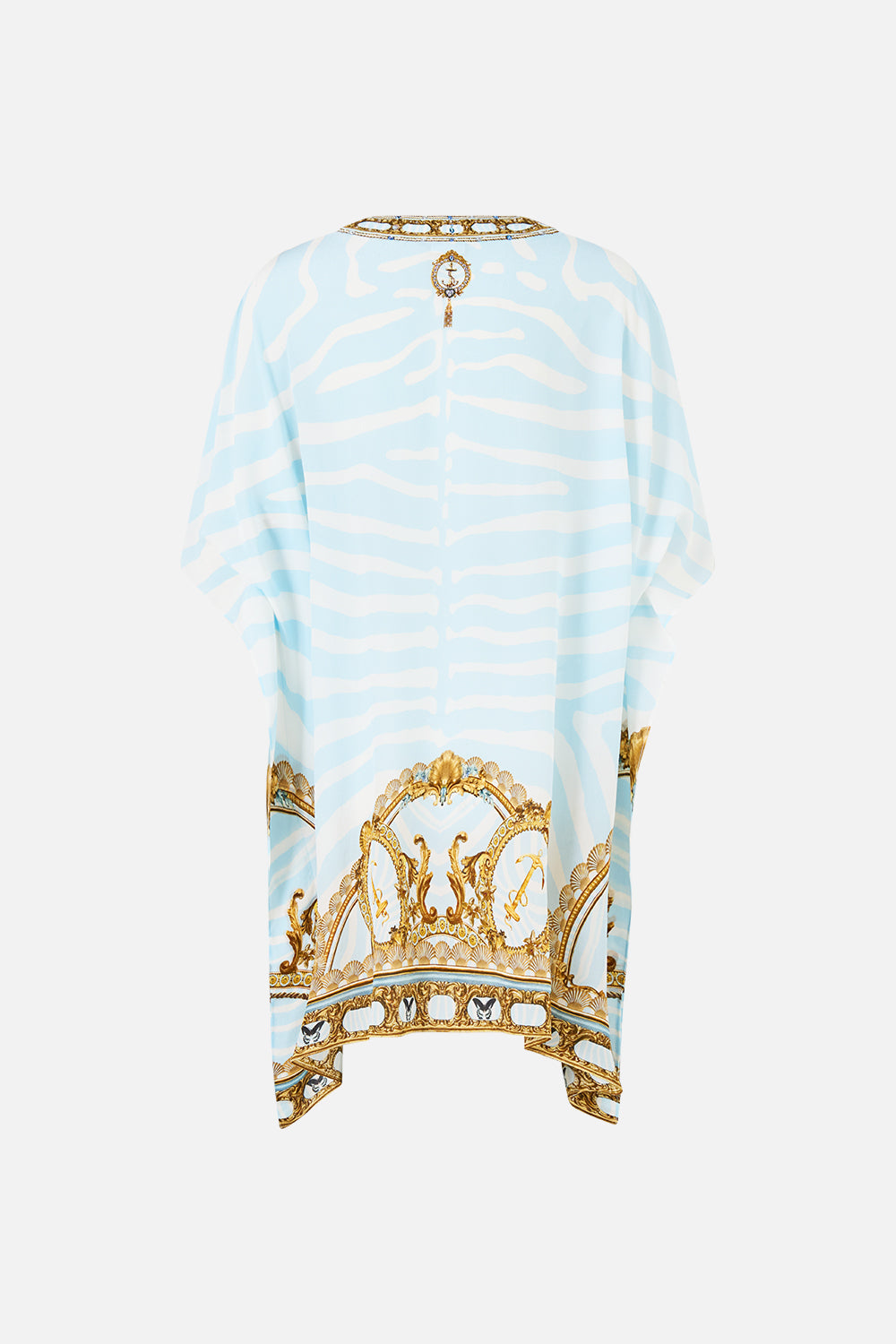 The CAMILLA Short Lace Up Kaftan in our Spirit of Stripes print, back view.