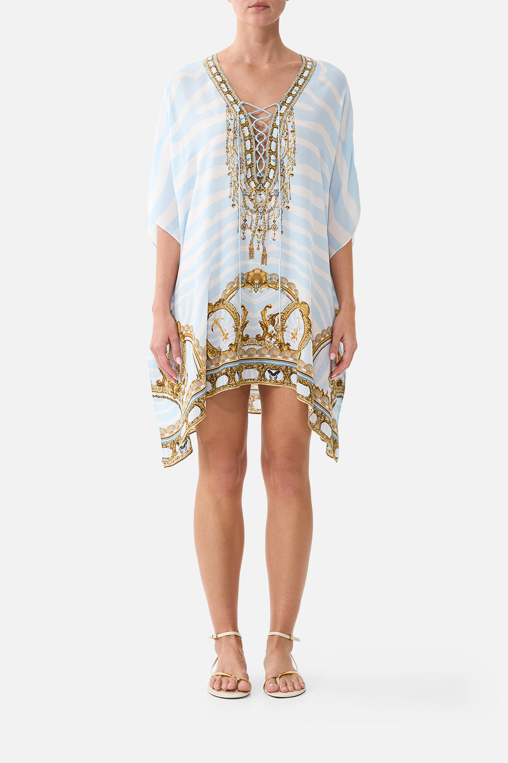 The Short Lace Up Kaftan in print Spirit Of Stripes