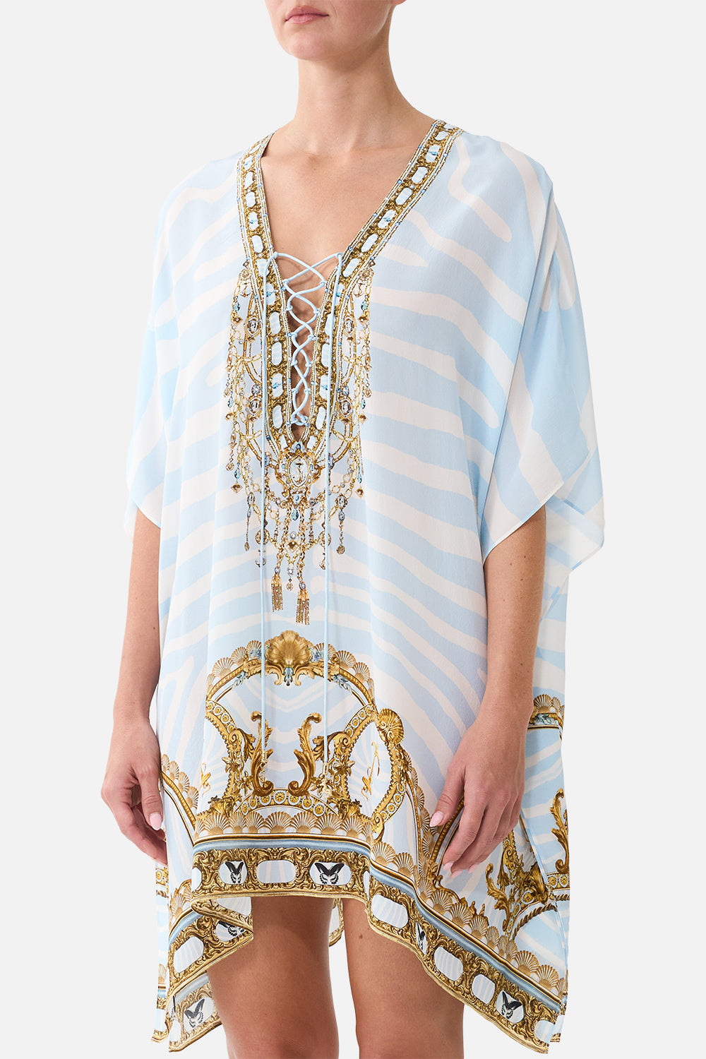 The Short Lace Up Kaftan in print Spirit Of Stripes