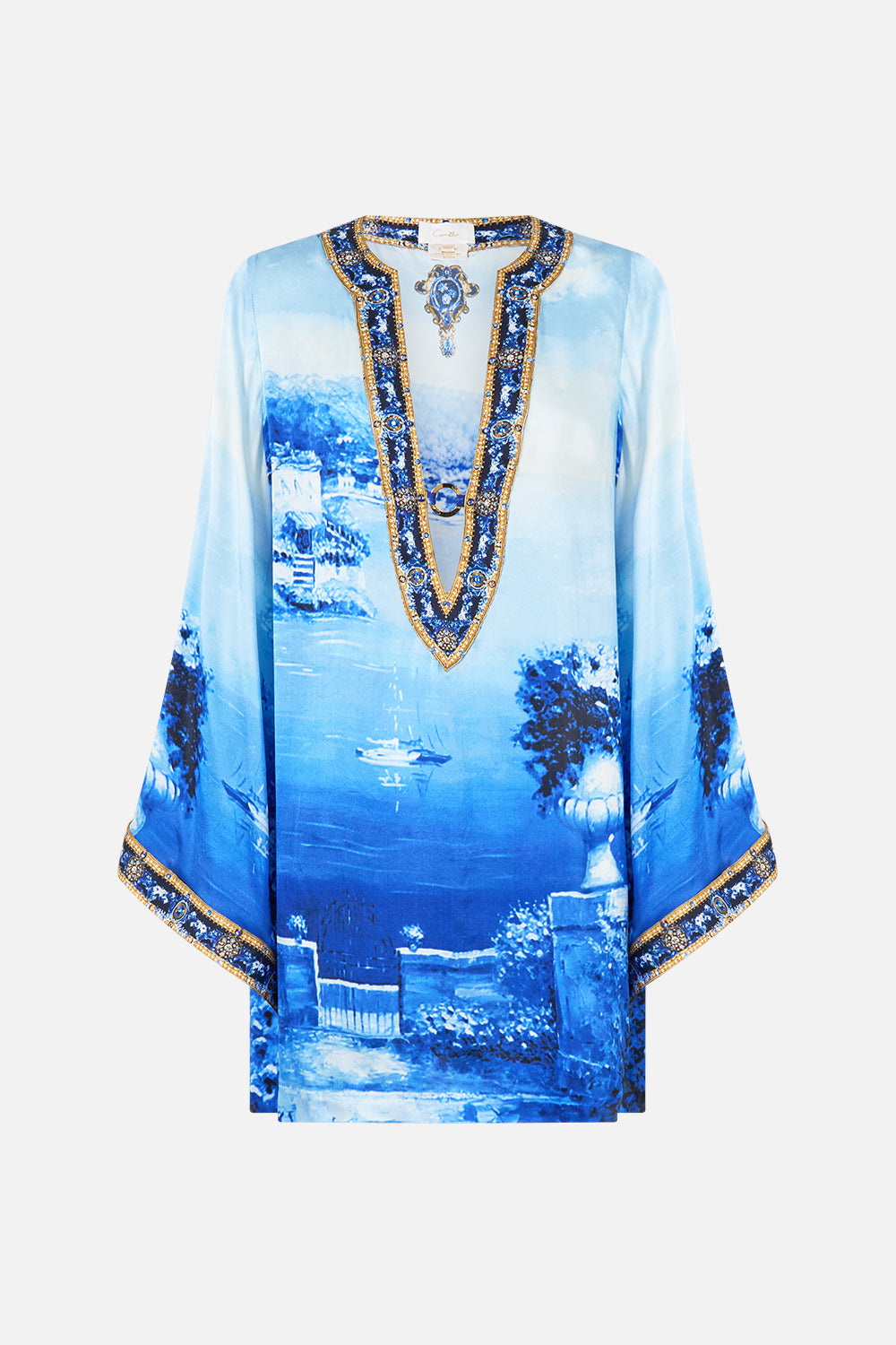 The Sweet Sacre Bleu Deep V Neck Hardware Short Kaftan