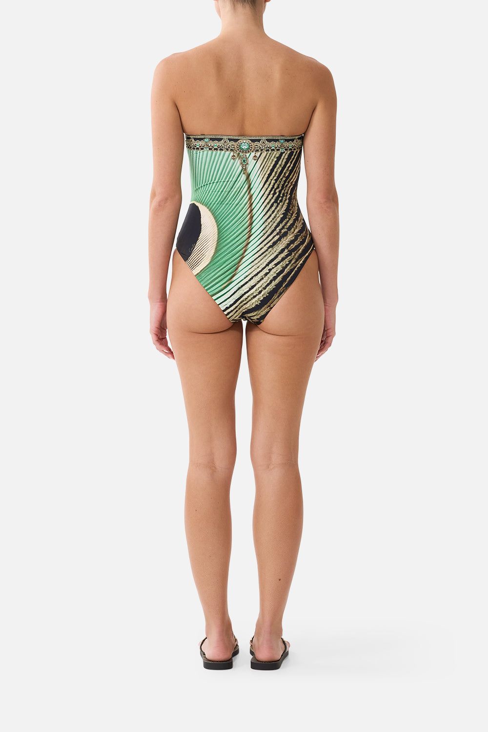 The CAMILLA Bandeau One Piece W/ Removable Straps in Print A Wink to the Wild. Model View